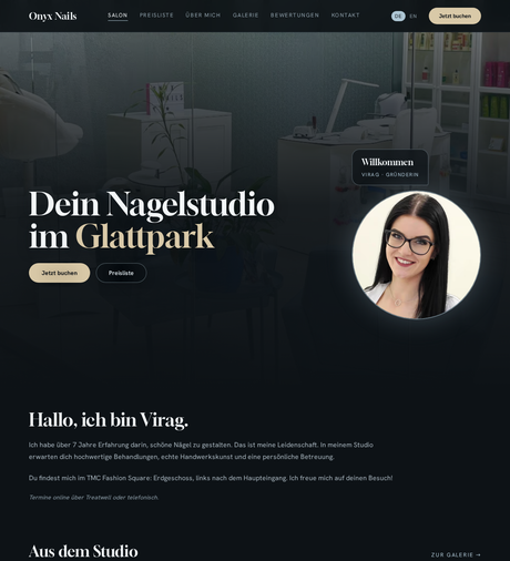 Startseite der Onyx Nails Website