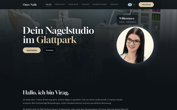 Startseite der Onyx Nails Website auf dem Desktop